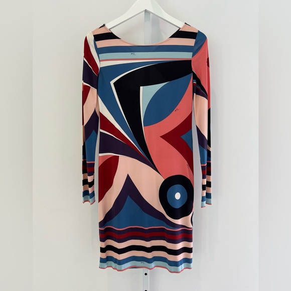 EMILIO PUCCI BLUE MULTI BACK BUCKLE DRESS SIZE IT 42 / US 8 - Picture 4 of 17